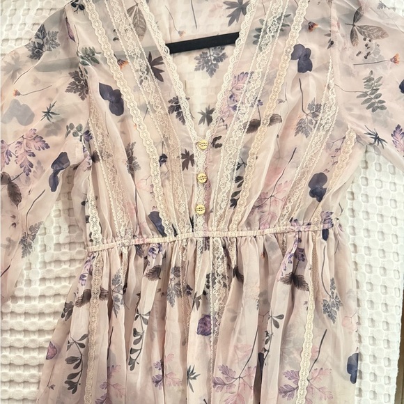 POL Floral Long Sleeve Chiffon Dress in Pink/Purple - Picture 4 of 12